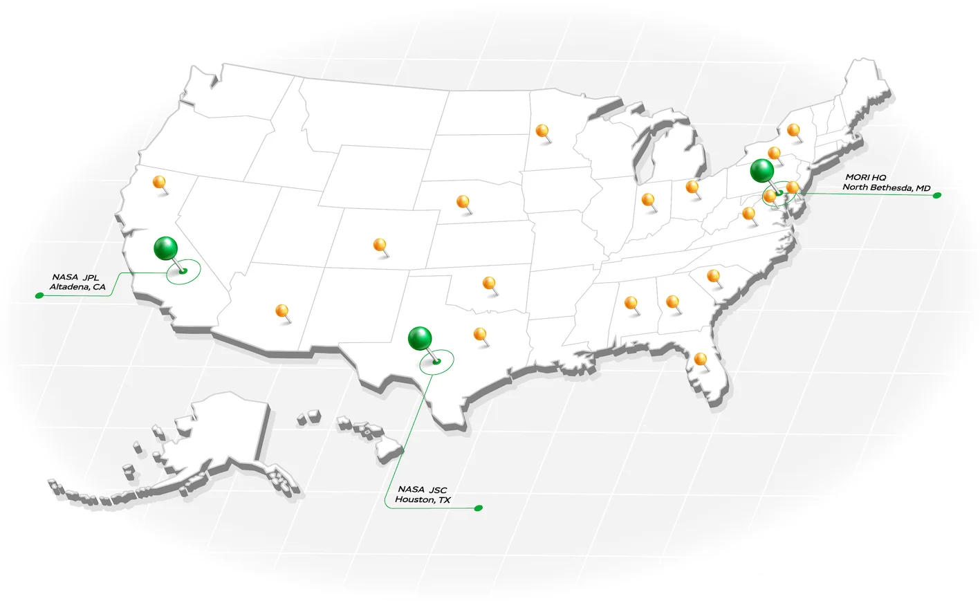 Map showing MORI Associates' office locations across the United States